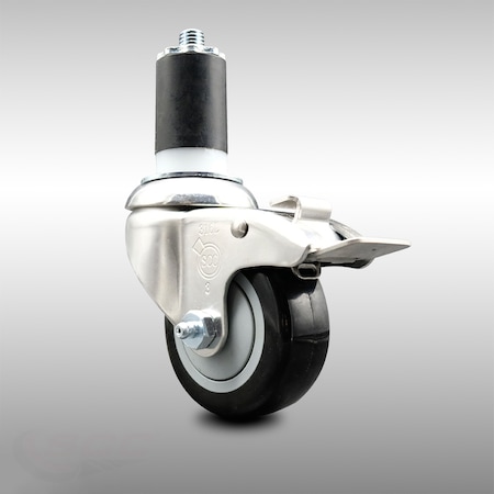 Service Caster 3 Inch 316SS Black Poly Swivel 1-5/8 Inch Expanding Stem Caster Lock Brake SCC SCC-SS316TTLEX20S314-PPUB-BLK-158